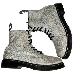Dr Martens 1460 Paschal J Iridescent Suede Snake Print Moto/Combat Boots